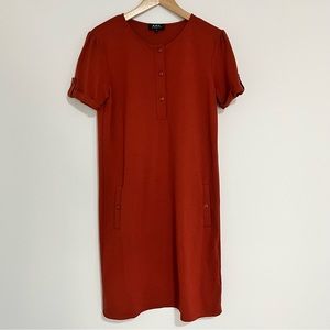 A.P.C. Crew Neck Knee Length Orange Shift Dress Small